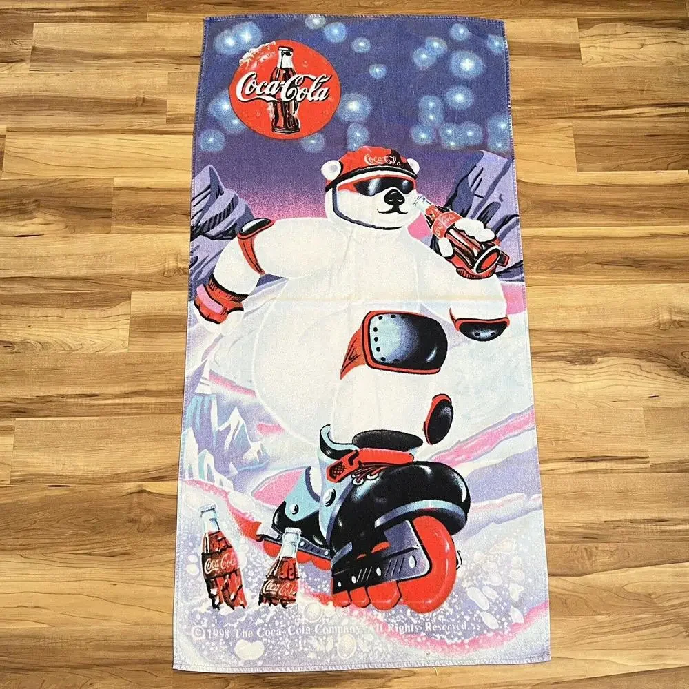 Vintage Coca Cola Bath Beach Towel Polar Bear Roller Skating 1998 90s 54”x26.5”